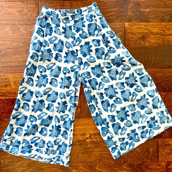 gorman Pants - Gorman Blue Patterned Wide Leg Gaucho Style Pants, AU 8 - US 4